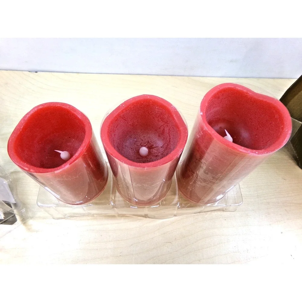 Fitz and Floyd LED Candle Set with‎ Remote Made with Real Wax Set of 3 Red New